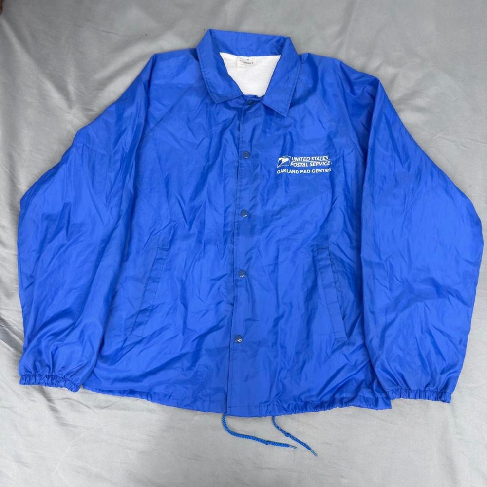 VTG 90s USPS Oakland Coach Jacket Auburn Sportswear‎ Blue Mens XL Windbreaker